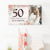 エレガントなピンクの花の50歳の誕生日写真 横断幕 (インサイチュ)