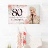 エレガントなピンクの花の80歳の誕生日写真 横断幕 (インサイチュ)