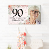 エレガントなピンクの花の90歳の誕生日写真 横断幕 (インサイチュ)