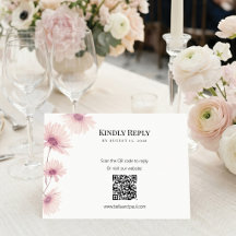 エレガントなピンクの花のQRコード ウェディングRSVP