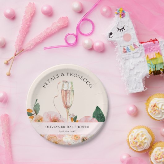エレガントなピンクの花びらProseccoブライダルシャワー ペーパープレート (パーティー)