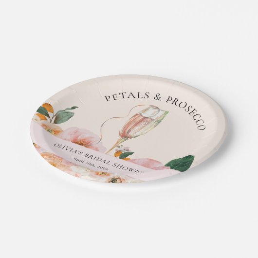 エレガントなピンクの花びらProseccoブライダルシャワー ペーパープレート (アングル)