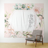 エレガントなピンクの花をあしらった結婚前お披露目パーティーの背景 タペストリー (インサイチュ(横))