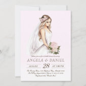 エレガントなピンクの花嫁のシャワー 招待状 (正面)