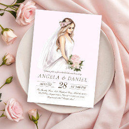 エレガントなピンクの花嫁のシャワー 招待状