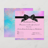 エレガントなピンクの花嫁の前祝い招待状（ゴールドの詳細付き） 招待状 (正面/裏面)