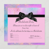 エレガントなピンクの花嫁の独身パーティー招待状（金色の装飾） 招待状 (正面/裏面)