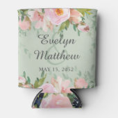 エレガントなピンクの花束とサググリーンのウェディング 缶クーラー (正面)