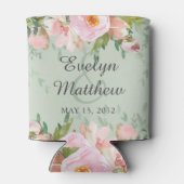 エレガントなピンクの花束とサググリーンのウェディング 缶クーラー (裏面)