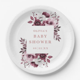 エレガントなピンクの花柄が可愛らしいカントリー風ベビーシャワー ペーパープレート