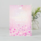 エレガントなピンクの花柄のシルバーフォイル招待状 箔招待状 (立ち正面)