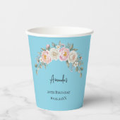 エレガントなピンクの花柄のパーソナライズド使い捨てカップ 紙コップ (正面)
