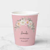 エレガントなピンクの花柄のパーソナライズド使い捨てカップ 紙コップ (正面)