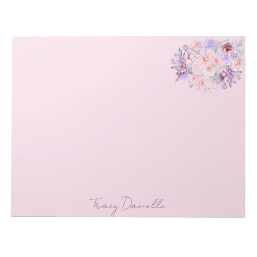 エレガントなピンクの花柄のパーソナライズノート ノートパッド (正面)