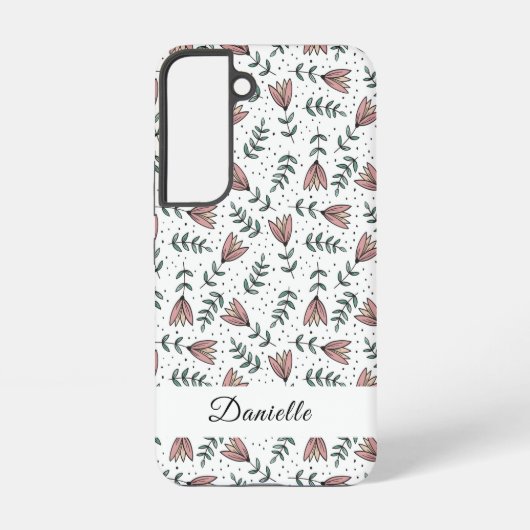 エレガントなピンクの花柄の名前 SAMSUNG GALAXYケース (裏面)
