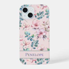 エレガントなピンクの花柄スマホケース iPhone 15ケース