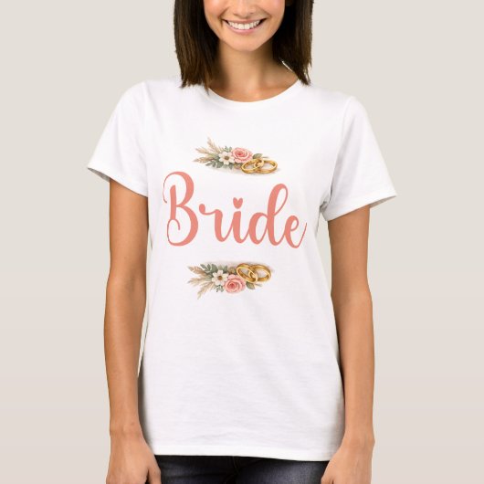 エレガントなピンクの花柄ボヘミアン花嫁フィアンセギフト Tシャツ (正面)