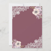 エレガントなピンクの花柄レースイスラム教ムスリムメヘンディ 招待状 (裏面)