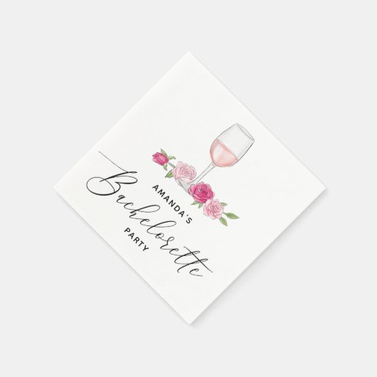 エレガントなピンクの花柄ワイングラス独身最後の夜 スタンダードカクテルナプキン (角)