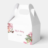 エレガントなピンクの花柄六角形の形見入れ物 フェイバーボックス (正面サイド)