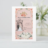 エレガントなピンクの花柄結婚式招待状テンプレート セーブザデート (スタンド正面)
