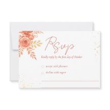 エレガントなピンクの花柄 秋の結婚式 RSVP QRコード付き