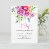 エレガントなピンクの花柄 60歳の誕生日招待状 招待状 (スタンド正面)