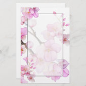 エレガントなピンクの花水彩の桜の花 便箋 (正面/裏面)