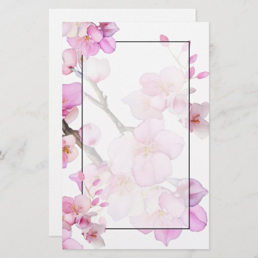 エレガントなピンクの花水彩の桜の花 便箋 (正面/裏面)