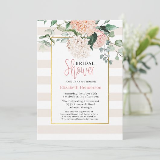 エレガントなピンクの花水彩色のハイドランジアのブライズシャワー 招待状 (スタンド正面)