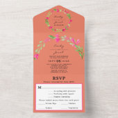 エレガントなピンクの花緑の珊瑚オレンジのウェディングRSVP オールインワン招待状 (内側)