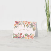 エレガントなピンクの花飾り ゴールドのウェディングシャワー サンキューカード (正面)