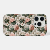 エレガントなピンクの花 アイボリーの花柄 iPhoneケース (裏面横)