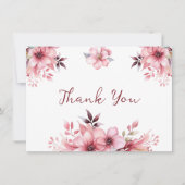エレガントなピンクの花　ウェディングシャワーの感謝カード サンキューカード (正面)