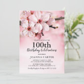 エレガントなピンクの花 フローラル | 100歳の誕生日 招待状 (スタンド正面)