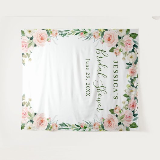 エレガントなピンクの花 ブライダルシャワーの背景 タペストリー (正面(横))