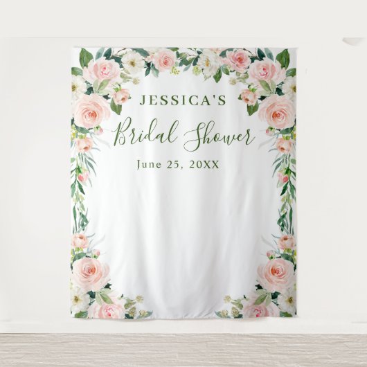 エレガントなピンクの花 ブライダルシャワーの背景 タペストリー (正面)