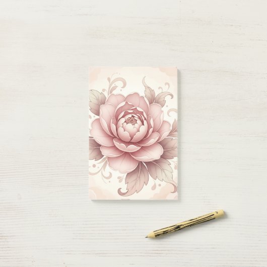 エレガントなピンクの花 -- 春の花柄 ポストイット (デスク上)