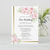 エレガントなピンクの蘭の花のウェディング 招待状 (スタンド正面)