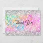 エレガントなピンクの虹色ピンクシルバーグリッター サンキューカード (正面)