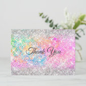 エレガントなピンクの虹色ピンクシルバーグリッター サンキューカード (スタンド正面)