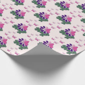 エレガントなピンクの蝶々 & 紫の花々 ラッピングペーパー (角)