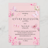 エレガントなピンクの蝶のウェディング招待状 | 編集 招待状 (正面/裏面)