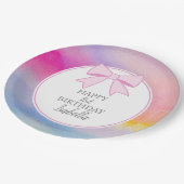 エレガントなピンクの蝶ネクタイ レインボー 水彩画 ファーストバースデー ペーパープレート (アングル)