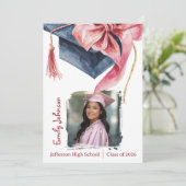 エレガントなピンクの蝶ネクタイ 卒業パーティー招待状 招待状 (スタンド正面)