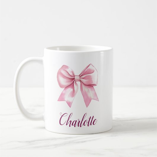 エレガントなピンクの蝶ネクタイ&名前マグカップ コーヒーマグカップ (左)