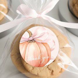 エレガントなピンクの蝶結びのカボチャの感謝ステッカー ラウンドシール