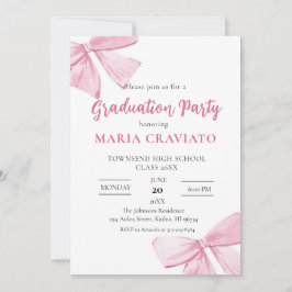 エレガントなピンクの蝶結びの卒業パーティー招待状 招待状