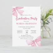 エレガントなピンクの蝶結びの卒業パーティー招待状 招待状 (スタンド正面)