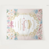 エレガントなピンクの蝶結びの花模様のキンセアニエラ歓迎 タペストリー (正面(横))